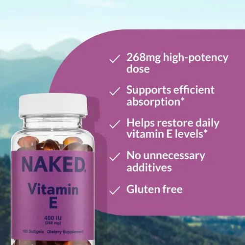 Miniatura 4 de Naked Vitamina E 400 UI – Suplemento natural de vitamina E con tocoferoles mixtos para apoyo antioxidante y salud de la piel – 100 cápsulas blandas