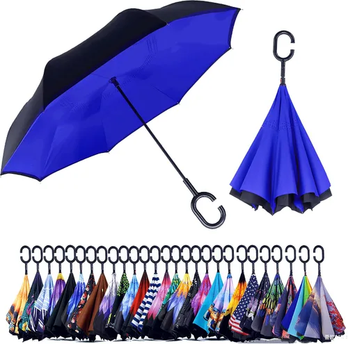 Miniatura 115 de SIEPASA Paraguas invertido invertido de 49/56 pulgadas, doble toldo extra grande, ventilado, resistente al viento, impermeable, paraguas de golf