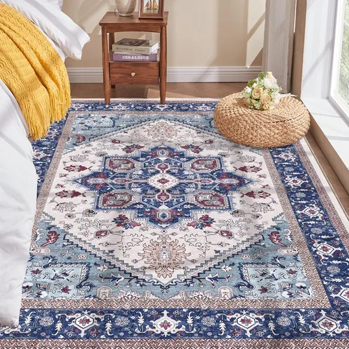 Miniatura 21 de OPPODREAM Alfombras suaves, pequeñas y lavables con parte trasera antideslizante, alfombra de cachemira sintética de pelo bajo, 2 x 3 pies, azul