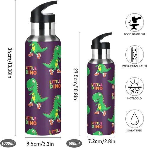 Miniatura 2 de Insulated Stainless Steel Water Bottle with Straw 20 Oz, BPA-Free Sport Water Bottle Insulated for Gym Outdoor Travel School, Cute Green Cartoon