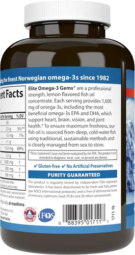 Miniatura 3 de Carlson Elite Omega-3 Gems, 1600 mg Omega-3 con EPA y DHA, aceite de pescado noruego capturado en la naturaleza, sabor a limón, 90 cápsulas blandas