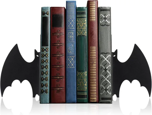 Geelin Juego de 2 sujetalibros de metal con diseño de murciélago gótico para estantes, estantería, oficina en casa, escritorio, decoración de
