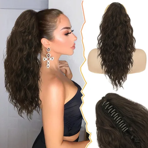Miniatura 13 de BARSDAR Extensión de cola de caballo negra, extensiones de cabello de cola de caballo con clip de garra de 18 pulgadas para mujer, extensiones