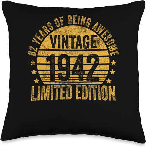 82 Year Old Vintage 1942 Limited Edition Bday Retro 82nd Birthday Gifts Men Women Throw Pillow, 16x16, Multicolor