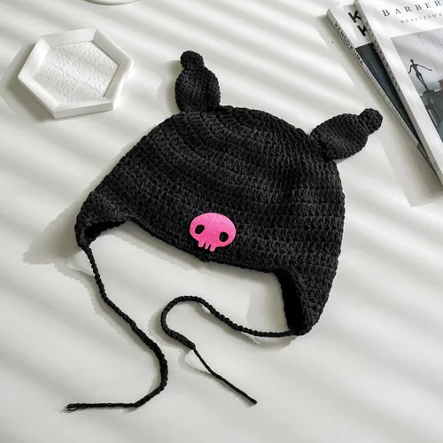 Miniatura 4 de Crochet Kurom Beanie Knit Bunny Hat con orejas Y2k Skull Caps para disfraz de Halloween Cosplay