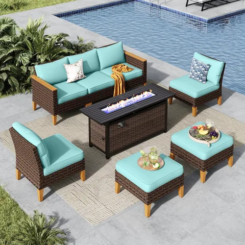 Miniatura 57 de MFSTUDIO Juego de 2 muebles de ratán para patio, sofá biplaza de mimbre para exteriores, juego de conversación para jardín, piscina, patio trasero