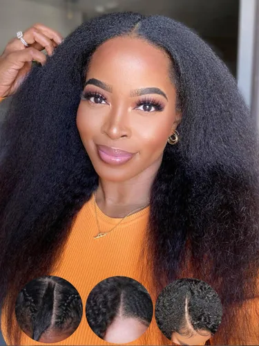 Miniatura 58 de KLAIYI Peluca de cabello humano con encaje frontal precortada 7x5, corte Bob en capas, corte romo, cordón sin pegamento, peluca predepilada
