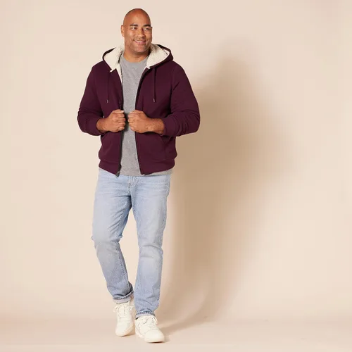 Miniatura 7 de Tienda Essentials Sudadera de vellón con capucha, con forro de sherpa y cierre completo de cremallera para hombre
