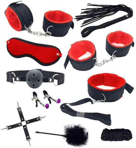 Miniatura 4 de Juego de amarres de cuello a muñeca detrás de la espalda, color rojo, juego de amarres sexuales para mujeres para barra de muñeca, esposas sexuales