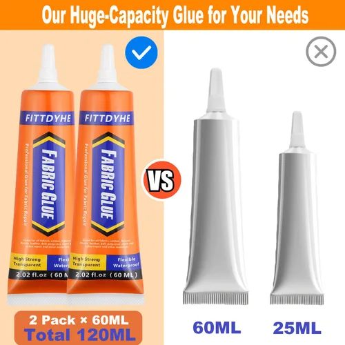 Miniatura 8 de 2 Pack de Pegamento para Tela Permanente, 60ML/2.02oz Pegamento Claro Lavable para Ropa, Adhesivo Súper para Tela para Strass, Parches, Ropa, Denim