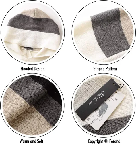 Miniatura 4 de Ferand - Suéter tipo poncho a rayas para mujer, estilo casual, chal con flecos versátiles