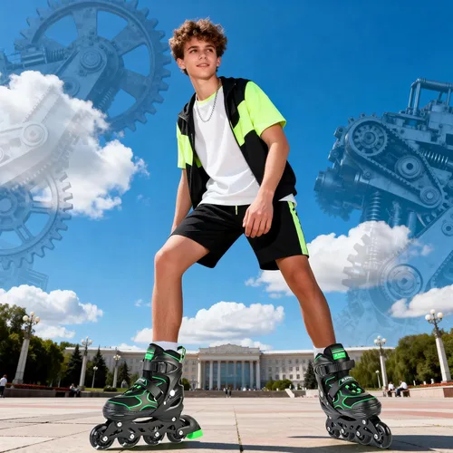 Miniatura 8 de 2PM SPORTS Patines en línea para niños y niñas, niños de 5 a 8 a 12 años, 4 a 6, 6 a 12 años, con ruedas iluminadas, cuchillas ajustables para Verde
