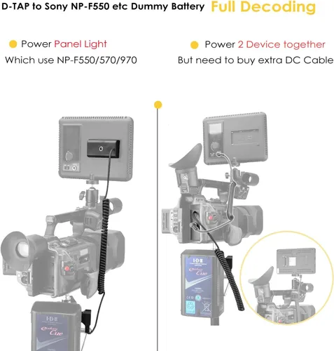 Miniatura 3 de D-Tap a NP-F970 - Cable de alimentación en espiral con batería ficticia compatible con Sony NP-F550/770/570 Panel de alimentación Feelworld Atomos