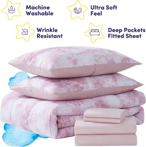 Miniatura 5 de Juego de ropa de cama para niños en una bolsa para niños y niñas, juego de sábanas impresas y edredón, individual, Waterbury Marble Mármol Waterbury