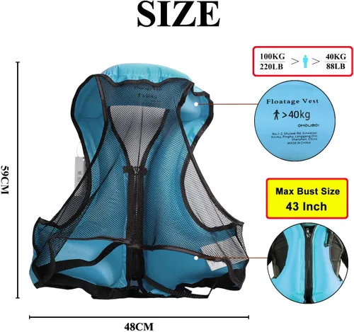 Miniatura 2 de OMOUBOI Chaleco inflable de esnórquel, chaleco de natación para adultos, chaleco de esnórquel, chaqueta de flotabilidad inflable, chaquetas de buceo