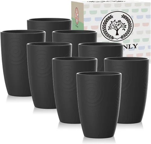 Miniatura 20 de Homienly Tazas de paja de trigo 8 piezas, tazas de plástico irrompibles, taza de beber reutilizable, apta para lavavajillas, vasos de agua con Beige