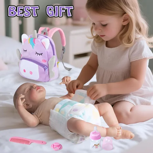 Miniatura 6 de Juego de 10 bolsas de pañales para muñecas Reborn de 17 a 24 pulgadas, accesorios para bebés recién nacidos, con mochila de unicornio, pañales