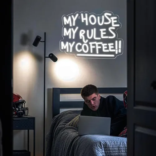 Miniatura 4 de My House My Rules My Coffee - Letreros de neón para decoración de pared, luces de neón para dormitorio, letreros LED de negocios adecuados