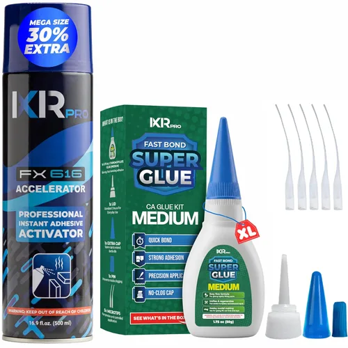 CA Glue con Kit Activador 1.75 oz Pegamento de Cianoacrilato de Viscosidad Media 16.9 oz Spray Activador SuperGlue de Alta Resistencia para Rellenar