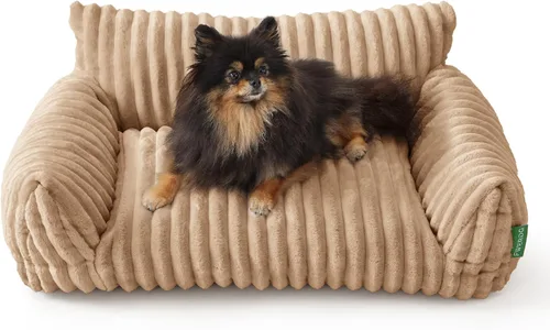 Lindo sofá cama para mascotas, sofá de apoyo para gatos de interior, sofá cama pequeño para perros pequeños, beige, 24 pulgadas
