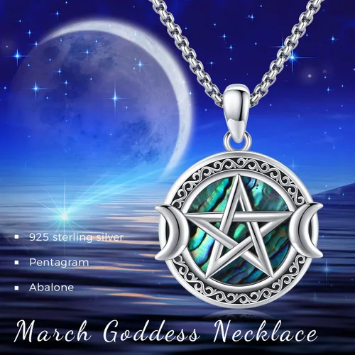 Miniatura 2 de Collar de diosa de triple luna de plata de ley 925 nudo celta pentagrama pentagrama collar con colgante de pentáculo agano wiccano amuleto mágico