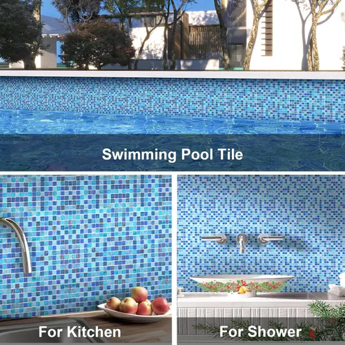 Miniatura 4 de LSDECO Azulejos de mosaico de 12 x 12 pulgadas, azulejos de vidrio, azulejos para cocina, baño, piscina (mezcla de azul cobalto, 1 pies cuadrados)