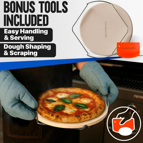 Miniatura 5 de KitchenStar Piedra para pizza de 12 pulgadas para horno y parrilla de barbacoa con asas, redonda, 5/8 pulgadas de grosor, cordierita natural