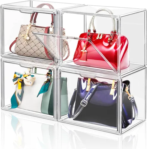 Miniatura 8 de DILIBRA Paquete de 4 Organizadores de Almacenamiento de Bolsos de Plástico Transparente para Armario, Pequeña Caja de Exhibición de Acrílico