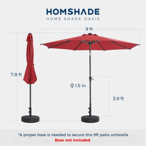 Miniatura 7 de HOMSHADE Sombrilla de patio al aire libre de 9 pies, sombrilla para mesa de mercado, piscina, terraza, protección UV UPF50+ con botón de Rojo