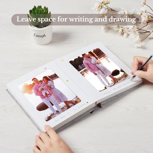 Miniatura 4 de Álbum de fotos Pssoss 5x7 con espacio para escribir, cubierta de lino. Libro de álbum de fotos 5x7. Contiene 30 fotos. Ideal para álbumes de Blanco