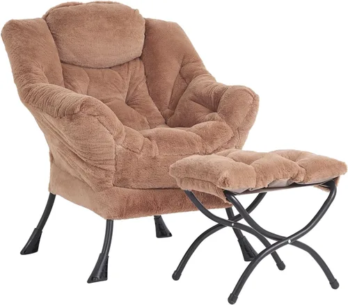 Miniatura 23 de LITA - Silla perezosa con otomana, sofá tapizado de ocio moderno de acento, silla de lectura contemporánea de salón con reposabrazos y bolsillo