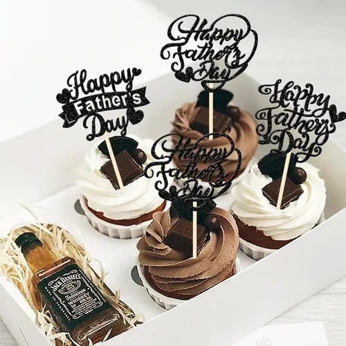 Miniatura 6 de 24 adornos para cupcakes con purpurina para el Día del Padre, con purpurina, corazón, amor, padre, mejor papá, decoración de cupcakes para feliz día