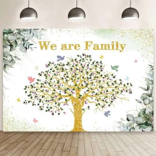 Miniatura 6 de MEHOFOND Fondo personalizado de reunión familiar de 7 x 5 pies, árbol genealógico We are Family Photography Background Hojas de eucalipto, reunión