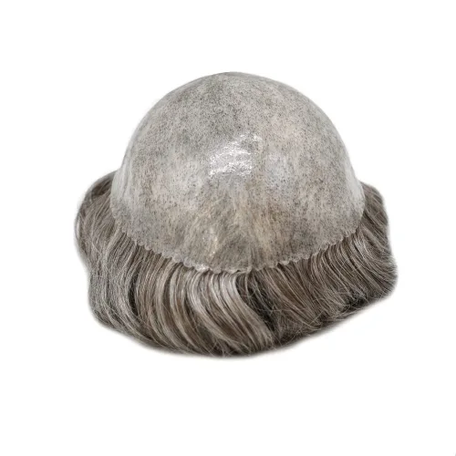 Miniatura 17 de Sistema de cabello humano tipo tupé para hombre, tupé gris, piezas de cabello completo de poliéster para hombres, tupé de inyección de poliuretano