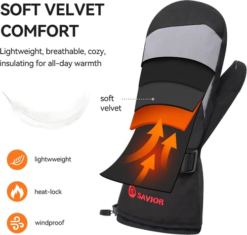 Miniatura 7 de SAVIOR HEAT Manoplas Calefactables con Batería, Guantes de Esquí con Batería, Manoplas Eléctricas Recargables Mejoradas para Esquí, Camping