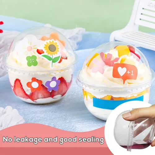 Miniatura 4 de Jnnzzggu Paquete de 50 tazas de postre de plástico transparente de 9 onzas con tapas de cúpula, cuencos desechables sin agujeros para pudín