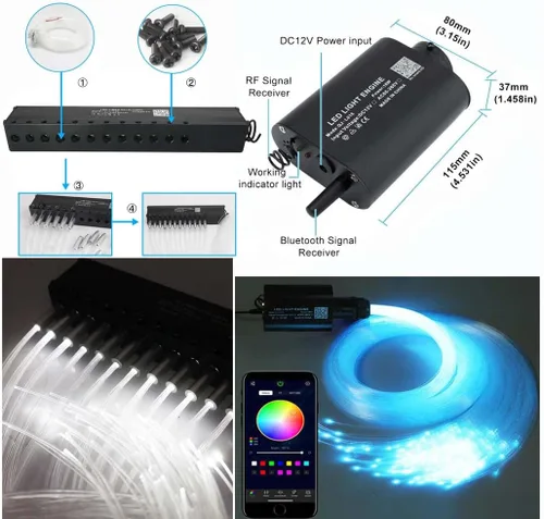 Miniatura 3 de AZIMOM Kit de Luminarias de Fibra Óptica Starlight Activadas por Sonido de 16W, 550pcs, Hebras de Fibra de 0.03in 13.1ft, Luz Pura Blanca, Modo