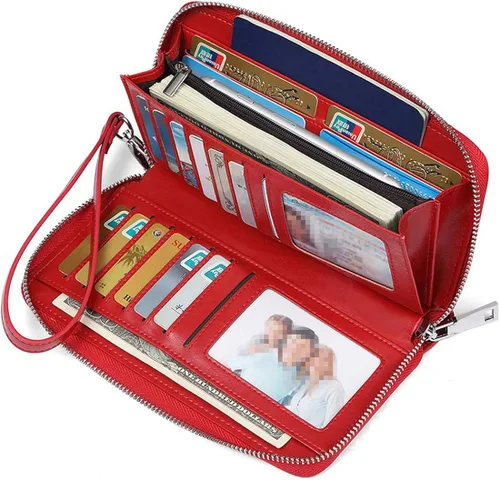 Miniatura 2 de JEEBURYEE Carteras para mujer RFID bloqueo de cuero cremallera alrededor de la muñeca embrague bolsa de viaje
