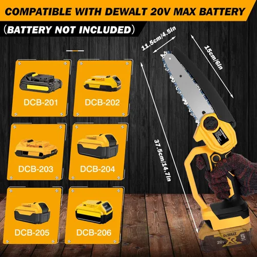 Miniatura 2 de bellaDimora Motosierra Mini Inalámbrica de 6 Pulgadas Compatible con Batería DeWalt 20V MAX (Batería No Incluida), Motosierra Eléctrica de Mano
