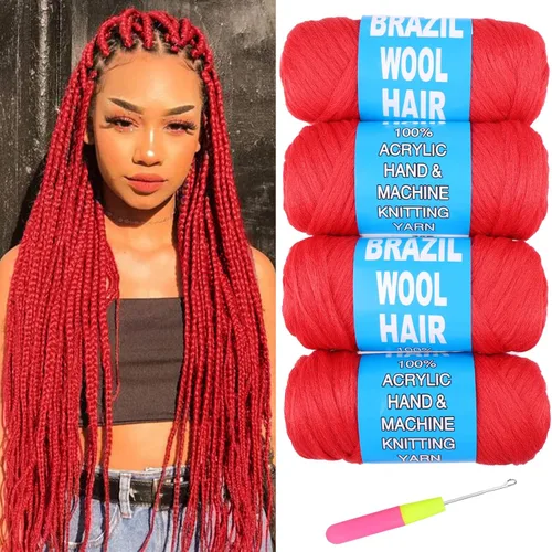 Miniatura 8 de 8 piezas de lana brasileña para trenzas, negro natural, cabello de lana brasileña para trenzar para mujeres, hilo para cabello para locs falsos