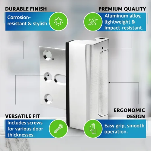 Miniatura 8 de Dwell+Good Cerradura de refuerzo para puertas (paquete de 2) - Cerradura de seguridad para puertas de montaje DIY en níquel para puerta principal