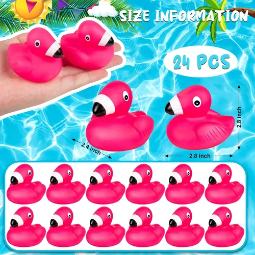 Miniatura 4 de Patos de goma flamencos para niños, 24 juguetes de baño de pato flamenco rosa, lindos patos de goma flotantes chirriantes para baby shower