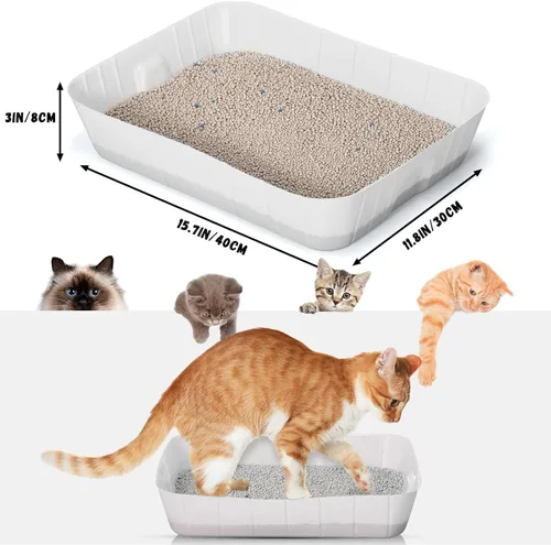Miniatura 3 de Bokon Caja de arena desechable de 25 unidades para gatos, bandeja de arena desechable grande para viajes al hogar, cajas de arena de plástico Blanco