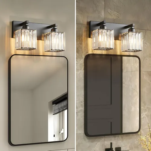 Miniatura 5 de Moderna lámpara de pared de tocador de baño de cristal negro de 2 luces Negro recto.