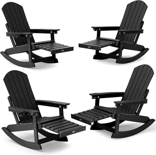 Miniatura 27 de YEFU Sillas Adirondack con otomana retráctil: sillas mecedoras Adirondack de gran tamaño, respaldo alto ajustable de 5 niveles, balancín para Gris