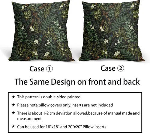 Miniatura 5 de Juego de 2 fundas de almohada de plantas verdes de 18 x 18 pulgadas, diseño de hojas de helecho botánico verde salvia, primavera, verano, vintage