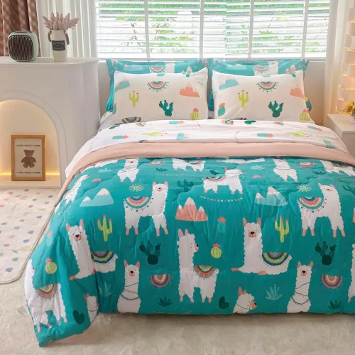 Miniatura 14 de Wajade Juego de edredón de 7 piezas con moño, juego de edredón a cuadros azules para niñas y niños, juego de ropa de cama a cuadros