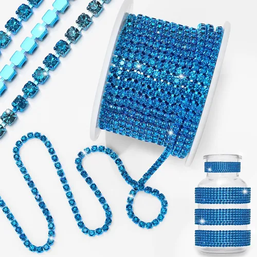 Miniatura 10 de 1 rollo de cadena de diamantes de imitación de 10 yardas, rollo de cadena de cierre de diamantes de imitación de cristal de 0.079 pulgadas, borde