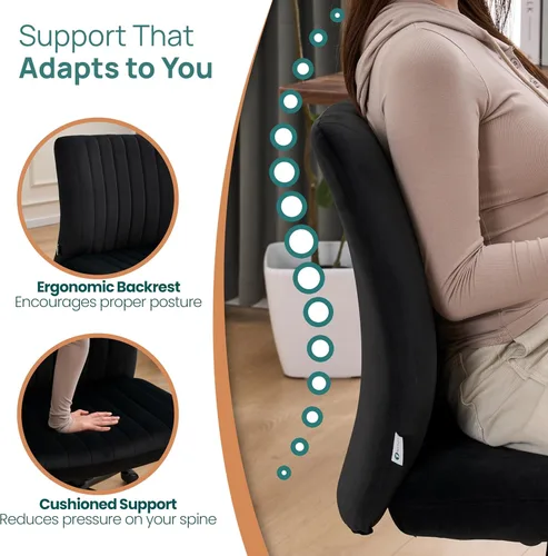 Miniatura 5 de NYPOT Silla de escritorio sin brazos con ruedas para sentarse cruzado - Silla sin brazos amplia para piernas cruzadas - Taburete de tocador Negro
