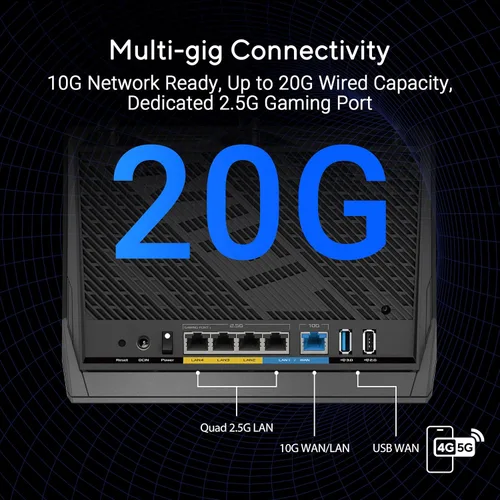 Miniatura 4 de ASUS RT-BE86U BE6800 Router WiFi 7 de doble banda, soporta 4096-QAM, MLO, detección AI WAN, AiMesh, seguridad de red sin suscripción